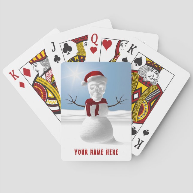 Funny skull-head snowman. Personalized Playing Cards (Back)