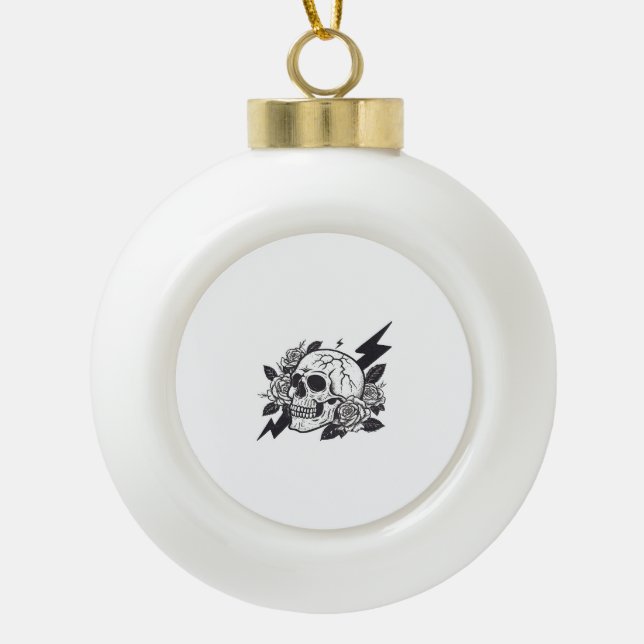 Funny Skull Lover Ceramic Ball Christmas Ornament (Front)