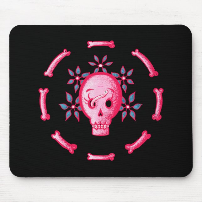 Funny Skull Pink Halloween Whimsigoth Mouse Pad (Front)