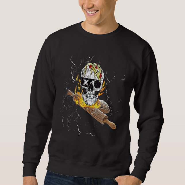 Funny Skull Pizza Baker Chef Dough Whisperer Sweatshirt (Front)