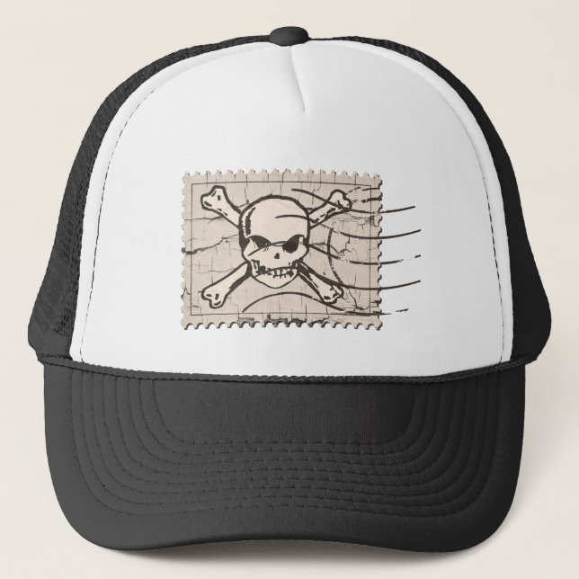Funny Skull Stamp 3 Trucker Hat (Front)