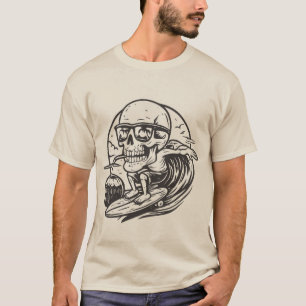 Funny Skull Surfing Drinking Coconut Summer Beach  T-Shirt