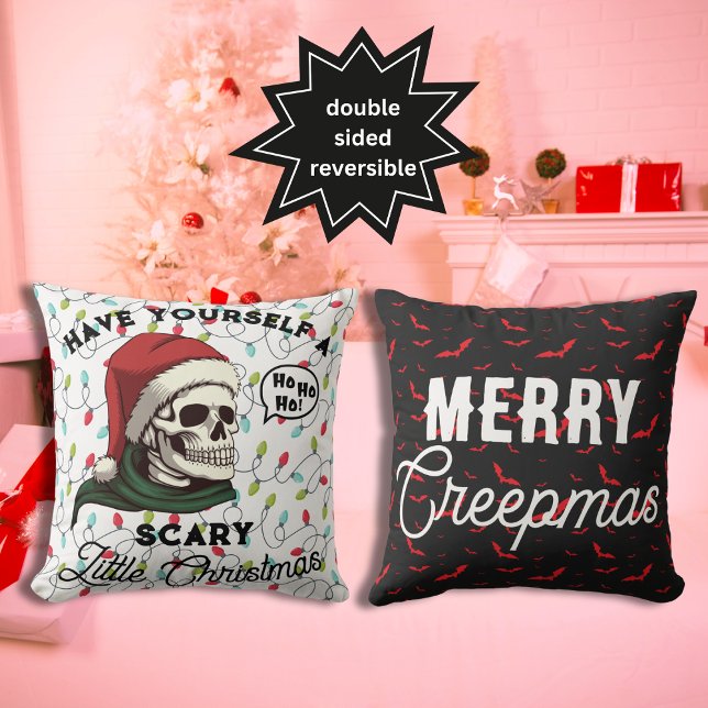 Funny Skull Wearing Santa Hat Gothic Christmas Throw Pillow (Creator Uploaded)