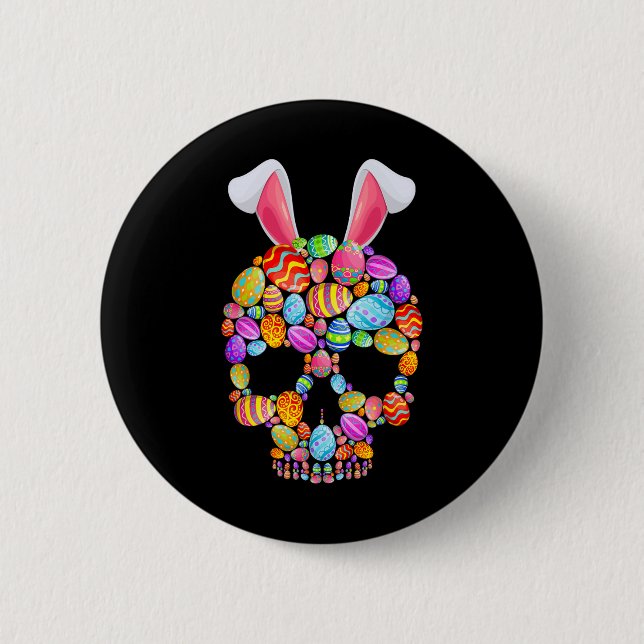 Funny Skull With Bunny Ears And Easter Eggs Easter 2 Inch Round Button (Front)