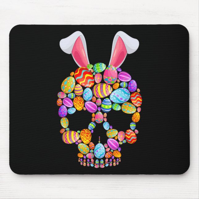 Funny Skull With Bunny Ears And Easter Eggs Easter Mouse Pad (Front)