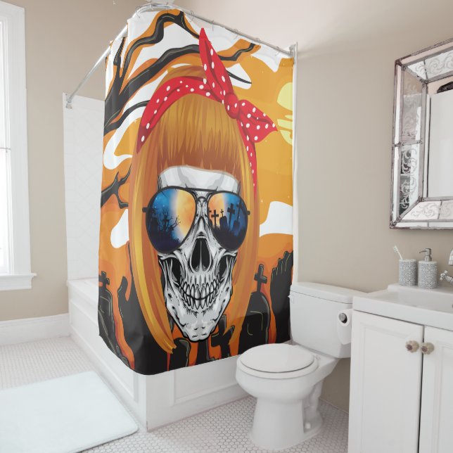 Funny Skull with Pageboy Hair Shower Curtain (In Situ)