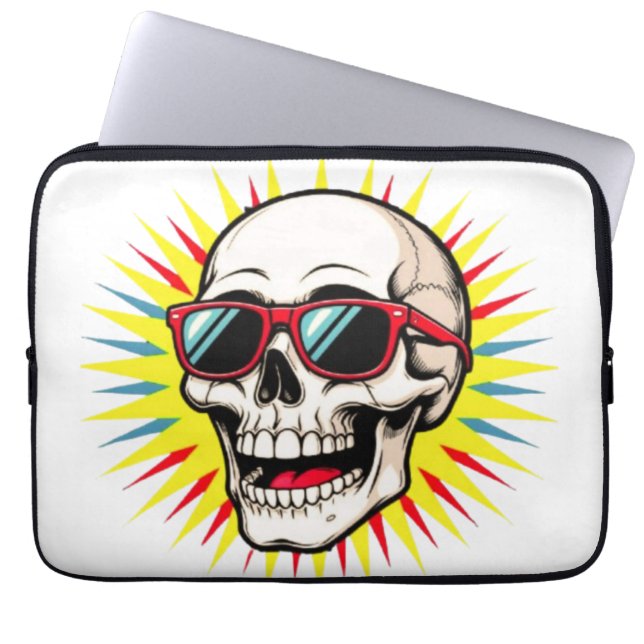 **Funny Skull With Sunglasses – Cartoon Laughing S Laptop Sleeve (Front)