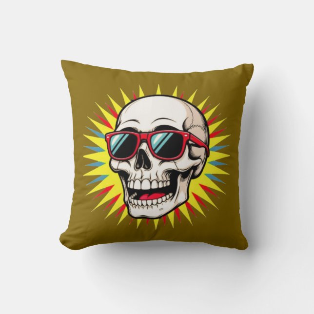 **Funny Skull With Sunglasses – Cartoon Laughing S Throw Pillow (Front)
