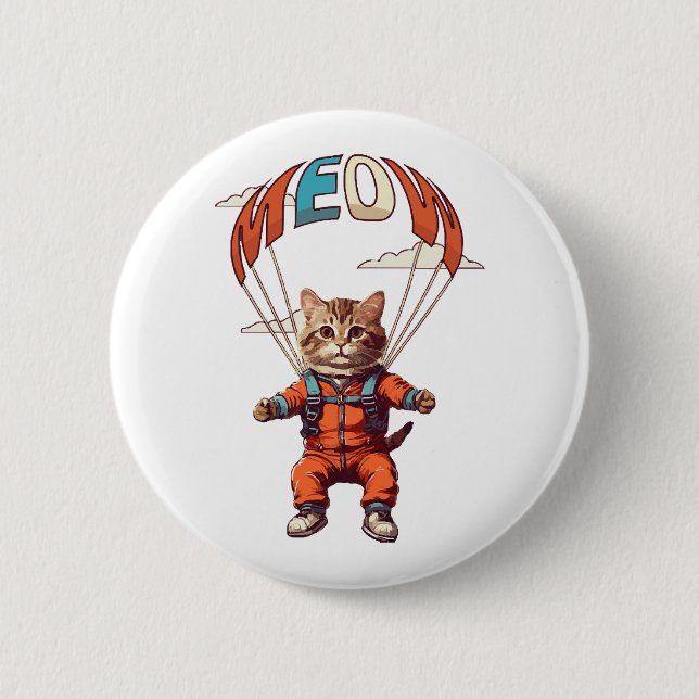 Funny Skydiving Cat 2 Inch Round Button (Front)
