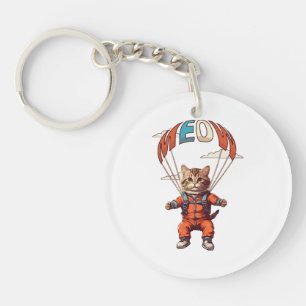 Funny Skydiving Cat Keychain