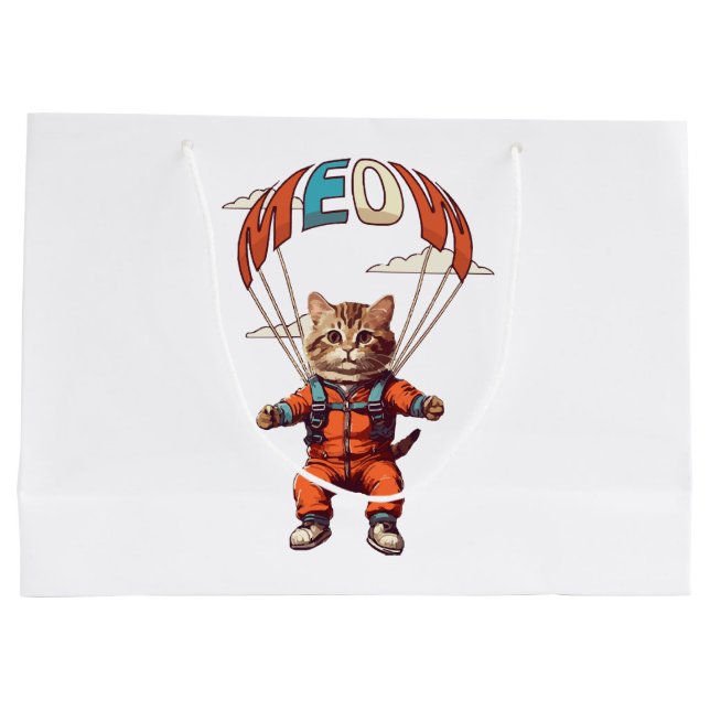 Funny Skydiving Cat Large Gift Bag (Back)
