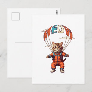 Funny Skydiving Cat Postcard