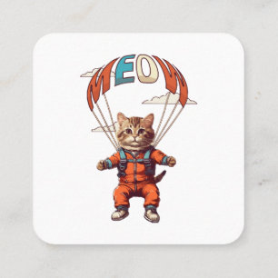 Funny Skydiving Cat Square Business Card