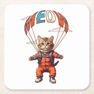 Funny Skydiving Cat Square Paper Coaster