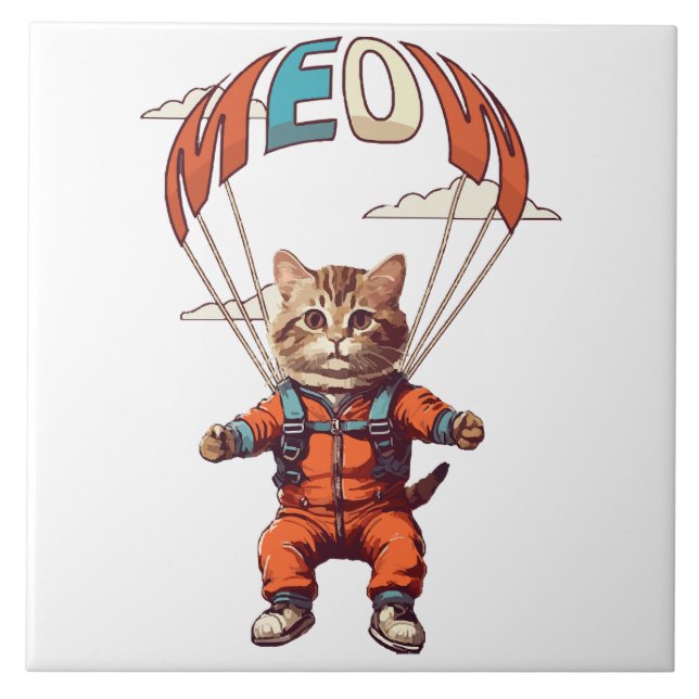 Funny Skydiving Cat Tile (Front)