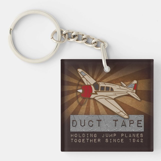 Funny Skydiving Duct Tape Square Keychain (Front)