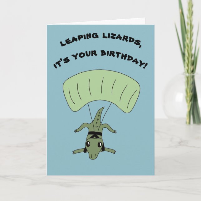 Funny Skydiving Lizard Custom Message Birthday Card (Front)
