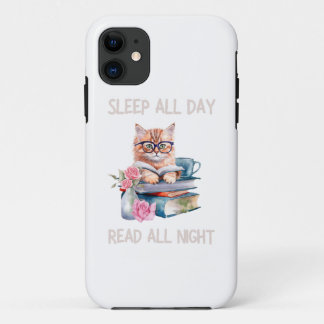 Funny Sleep all day read all night iPhone 11 Case