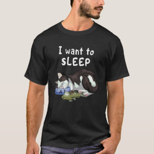 Funny Sleeping Cat with Fish Sleep Shirt for Nap L
