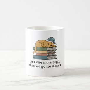 Funny Sleeping Dog on Books, "Just One More Page" Coffee Mug