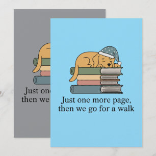 Funny Sleeping Dog on Books, "Just One More Page" Holiday Card