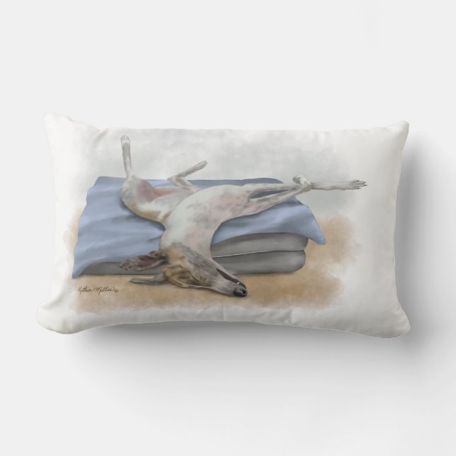 Funny Sleeping Greyhound Cartoon Lumbar Pillow (Front)