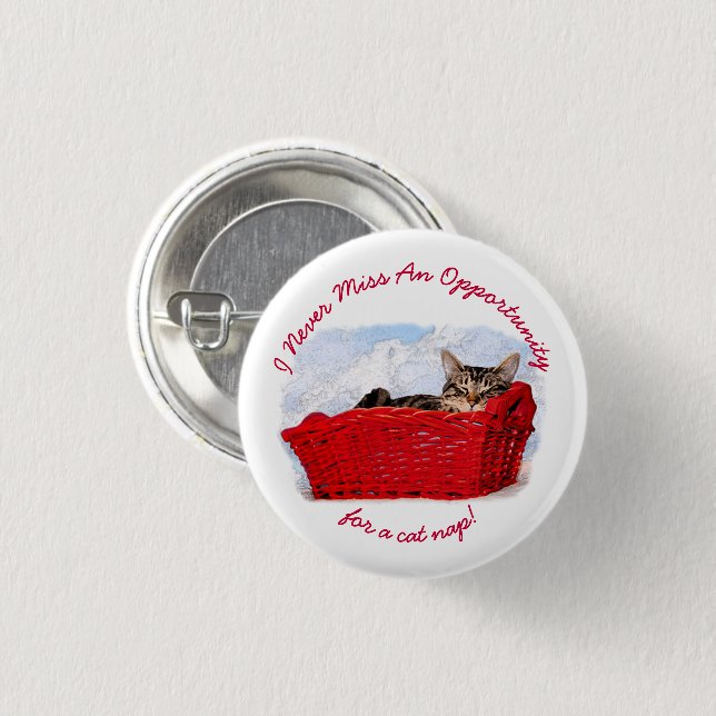 Funny Sleeping Kitten In Red Basket Template 1 Inch Round Button (Front & Back)