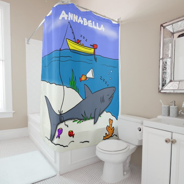 Funny sleeping shark and fishing cartoon (In Situ)