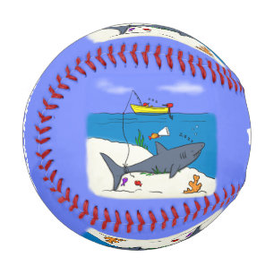 Funny sleeping shark and fishing cartoon baseball