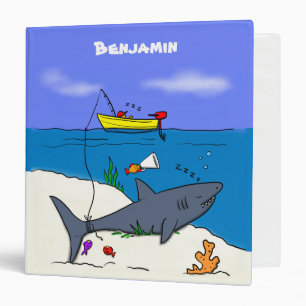Funny sleeping shark and fishing cartoon binder