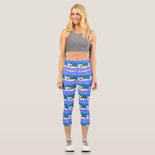Funny sleeping shark and fishing cartoon capri leggings