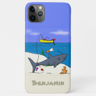 Funny sleeping shark and fishing cartoon iPhone 11 pro max case