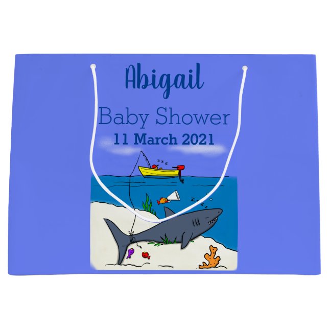 Funny sleeping shark and fishing cartoon large gift bag (Front)
