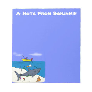 Funny sleeping shark and fishing cartoon notepad