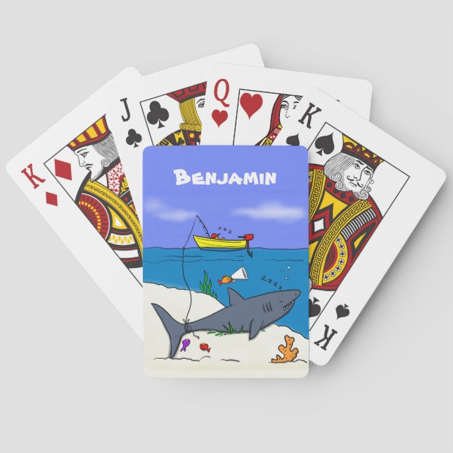 Funny sleeping shark and fishing cartoon playing cards (Back)
