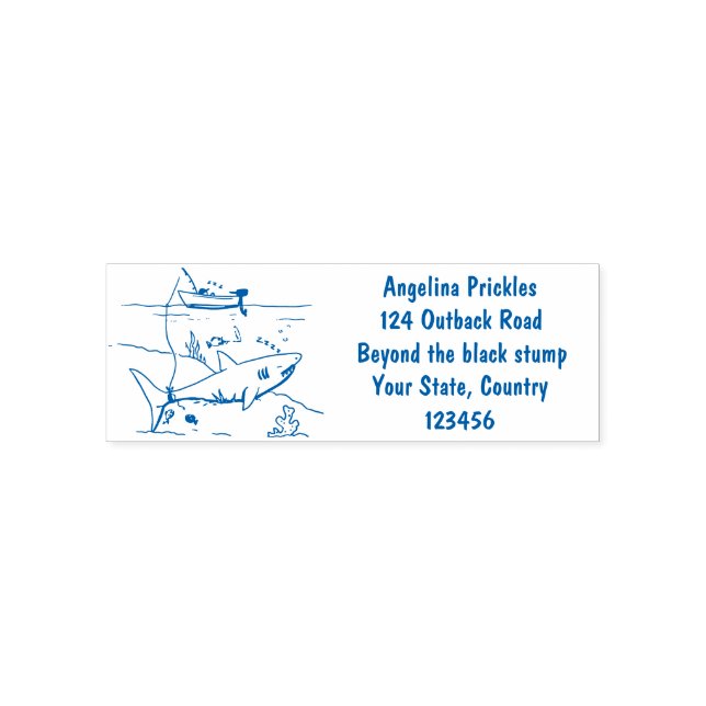 Funny sleeping shark and fishing cartoon  self-inking stamp (Design)