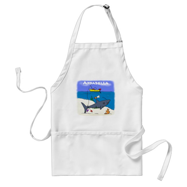 Funny sleeping shark and fishing cartoon standard apron (Front)