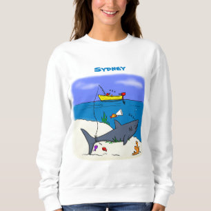 Funny sleeping shark and fishing cartoon sweatshirt