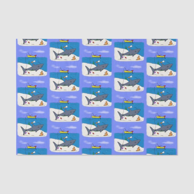 Funny sleeping shark and fishing cartoon tissue paper (Front)