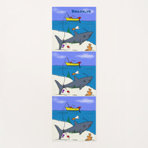 Funny sleeping shark and fishing cartoon yoga mat