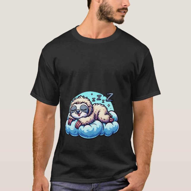 Funny Sleeping Sloth On Clouds With Zzz T-Shirt (Front)