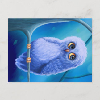 Funny sleepy blue owl Announcement Postcard