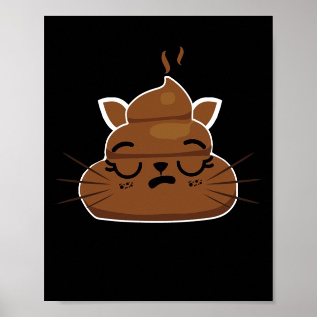 Funny Sleepy Cat Emoji Pajama Poo Emoticon Humour Poster (Front)