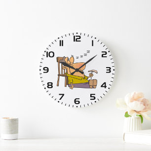 Funny Sleepy Man Napping with Sandwich  Large Clock