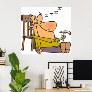 Funny Sleepy Man Napping with Sandwich  Poster
