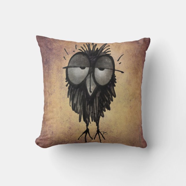 Funny Sleepy Owl Art Throw Pillow (Front)