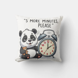 Funny Sleepy Panda Illustration with Alarm Clock  Throw Pillow