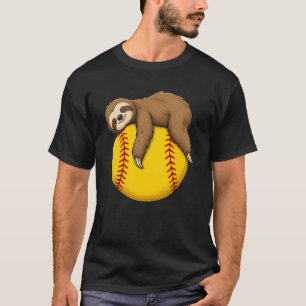 Funny Sleepy Sloth Hugging Softball Cute Sports Lo T-Shirt