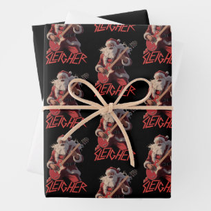 Funny Sleigher Metal Band Rock Santa Christmas Wrapping Paper Sheet