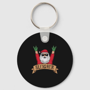 Funny Sleigher Rock N Roll Santa Claus Christmas  Keychain